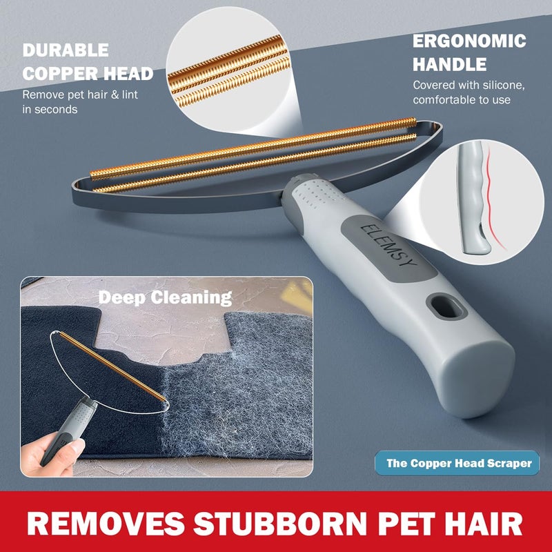 ELEMSY Pet Hair Removal Tools (3-Pack), Dog Cat Hair Remover Pro, Lint Shaver Cleaner, Fur Removal Carpet Scraper, Fuzz Hairball Brush for Carpet, Car Mat, Clothes, Couch, Pet Bed, Cat Tree, Furniture - Image 3